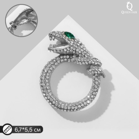 Brooch "Snake" with a ring, the color is white-green in silver