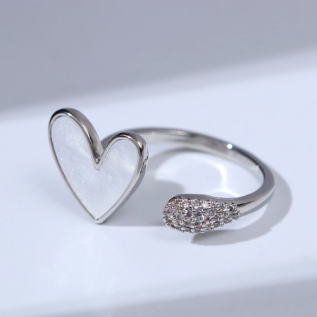Ring "Heart" cartoon, white color in silver, dimensionless-1