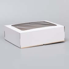 Box for a cake with a window, white, 30 x 40 x 12 cm