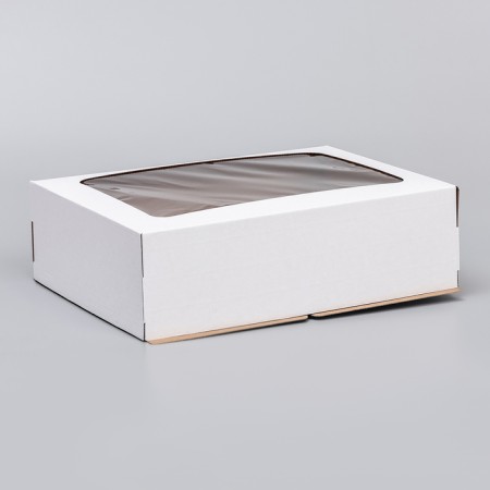 Box for a cake with a window, white, 30 x 40 x 12 cm
