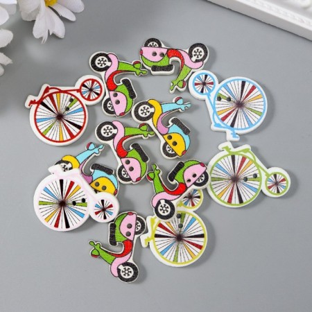 Set of buttons of decorative+ decor tree "Bicycles and mopeds" (set 12 pcs) 2x3 cm