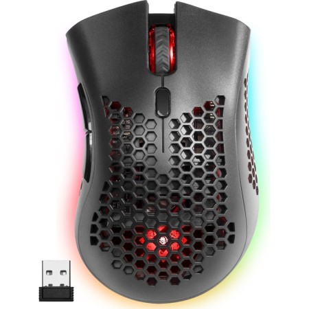 The mouse Defender Warlock GM-709L, Western, Optical, RGB, 2400 DPI, 400 mAh, 8 buttons, USB, Black