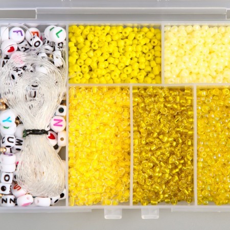 Glass 8/0 in the casket "Yellow" beads + thread 0.8 mm 5 m 12x8.4x2.2 cm-1