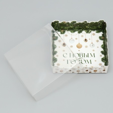 Makarun box “Happy New Year”, twigs, 12 x 12 x 3 cm, New Year-3
