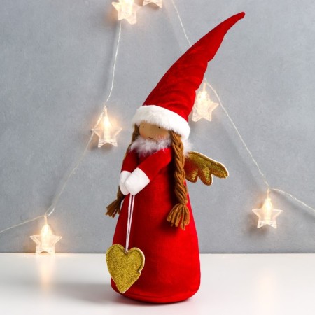 Interior doll "Angel in a red dress with a gold heart" 49x12x12 cm-2