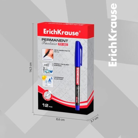 Marker - permanent Erichkrause FP -50, 0.6 mm, alcohol -based ink, light -resistant and waterproof, for any surfaces, blue-3