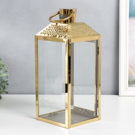 Summary Metal "Rectangular Lantern" set 2 pcs gold 18x18x42, 14x14x34 cm-5