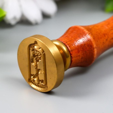 Printing for wax with a wooden handle "Rose in a flask" 9x2.5x2.5 cm-3