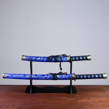 Suv. Product Katana 2V1 on a stand, scabbard fabric, dragons gold on blue 47/70cm
