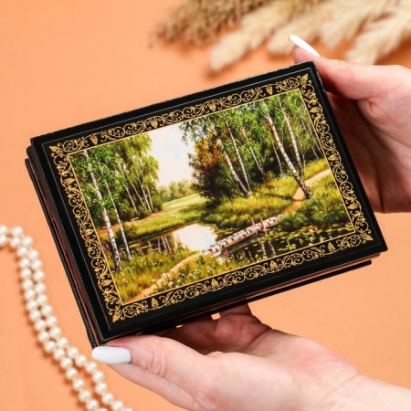 Bridge over the stream, 11 × 16 cm, lacquer miniature-2