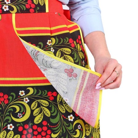 Khokhloma apron, souvenir, with a pocket and a towel-2
