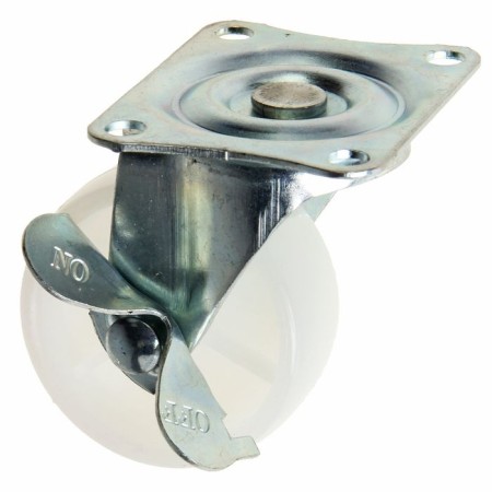 Furniture wheel, d = 50 mm, on the site, with a latch, white