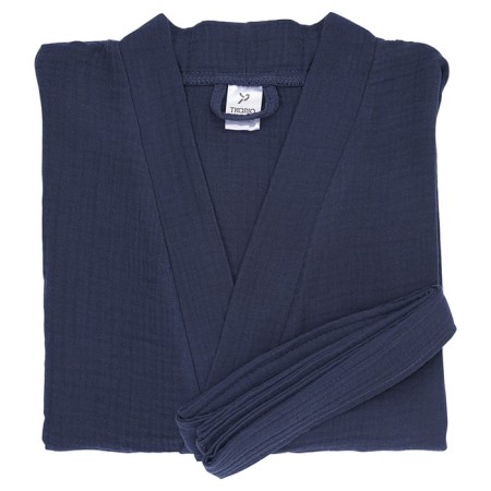 Essential bathrobe, multilayer muslin, size S, dark blue color