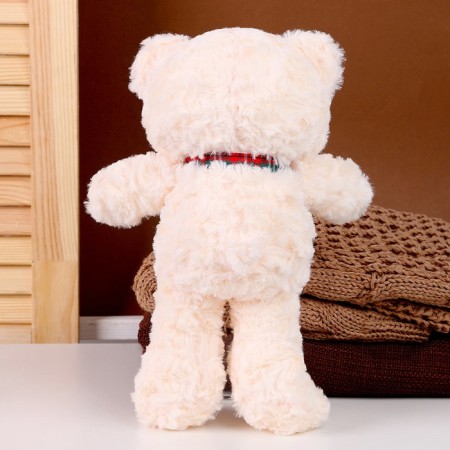 Soft toy "Bear" with a checkered bow, 30 cm, white color-2