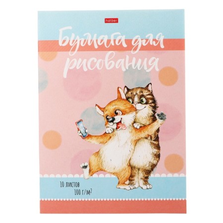 A4 drawing folder, 10 sheets 100 g/m² Hatber "Kotoselfi", embossing
