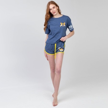 Home set (T -shirt/shorts) female, blue color, size 52-1