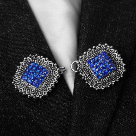 Cardigan clamp "Squares", blue color in black silver-3