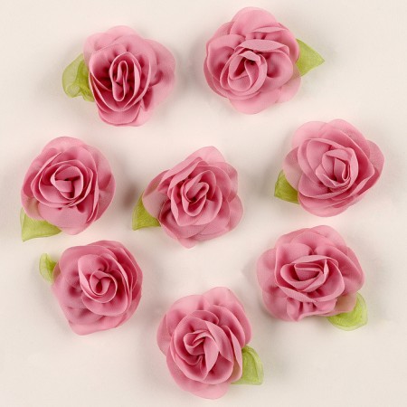 Flower with petals, leaflet, fabric, set of 8 pcs., Pink color