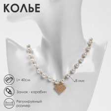 The necklace with pearls “heart” is square, ball No. 6, white color in gold, l = 40 cm