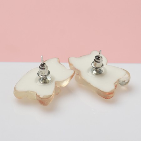 Earrings plastic "kitten", white-brown color in silver-1