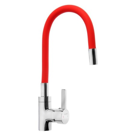 MIRA 5098-1 kitchen mixer, single-leaf, 35 mm cartridge, flexible surge, chrome/red