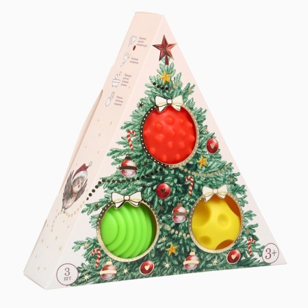 Gift New Year's set of developing tactile balls "Christmas tree", 3 pcs.