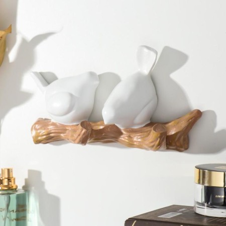 Decorative polystone hooks "Two birds on the branch" White 10.5x5x21 cm