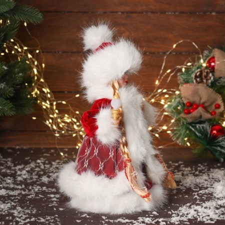 Snow Maiden "in a fluffy fur coat, with a flashlight" moves, with a backlight, 30x18 cm, red-1