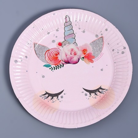 Disposable paper plate "Mordochka unicorn" (18 cm),-1