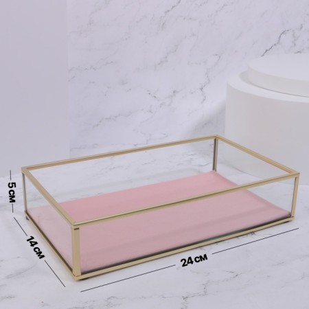 Organizer for storage "Pink Ripples", glass, 1 section, 24 × 14 × 5 cm, transparent/copper/pink color-1