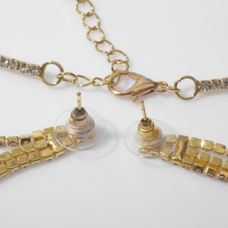 Set 2 objects: earrings, necklace "waterfall" ring, white color in gold, d = 13 cm-1