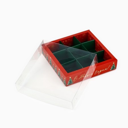 Box for 9 sweets with cells "Christmas trees", 14.5 x 14.5 x 3 cm, New Year-6