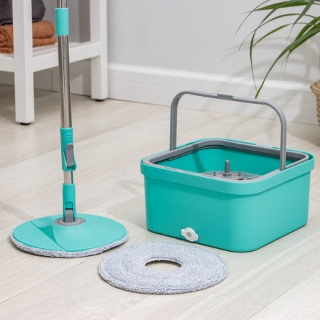 Mop with spin and bucket, microfiber nozzle, compact-1