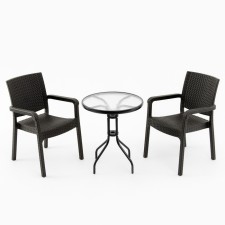 Set of garden furniture: 2 chairs + table, brown