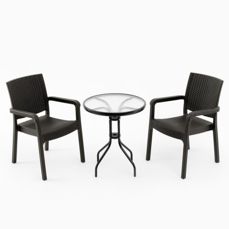 Set of garden furniture: 2 chairs + table, brown