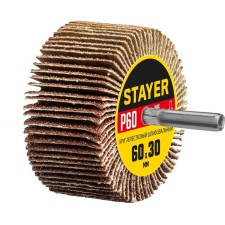 Круг лепестковый шлифовальный STAYER 36608-060, P60, d шпильки = 6 мм, 60 х 30 мм