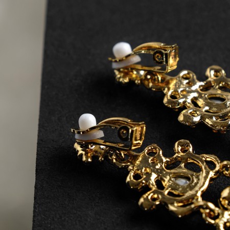 Clips "openwork" drops with curls, white-blue color in gold-1