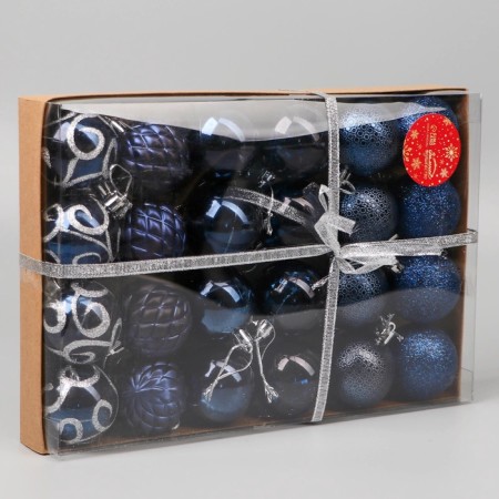 Set of balls plastic D-4.5 cm, 24 pcs "Frosty patterns" blue-2