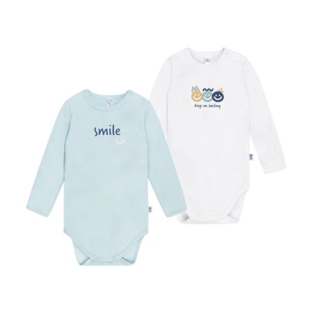 Body baby with a long sleeve "Goroshinka", height 68 cm, color white, blue, 2 pcs