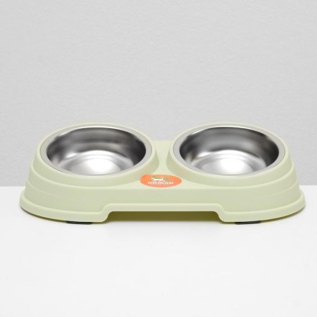Metal dual bowl on a plastic basis 2 x 160 ml, 28.5 x 15 x 7 cm, green-5