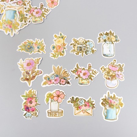 Stickers for creativity "Watercolor flowers" embossing gold set 48 pcs 9x7x0.8 cm-1