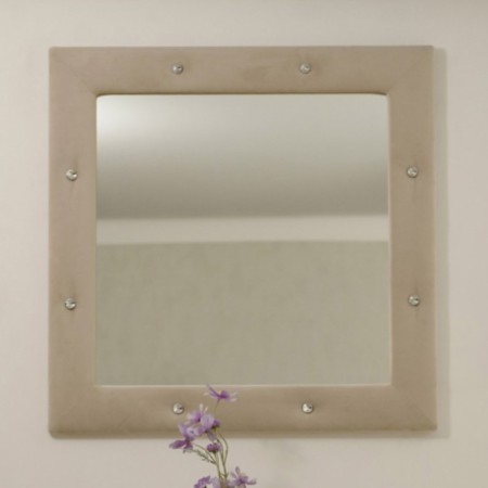 Square mirror "Alero" with rhinestones, 855 × 855 mm, premium velor, sandy breeze color
