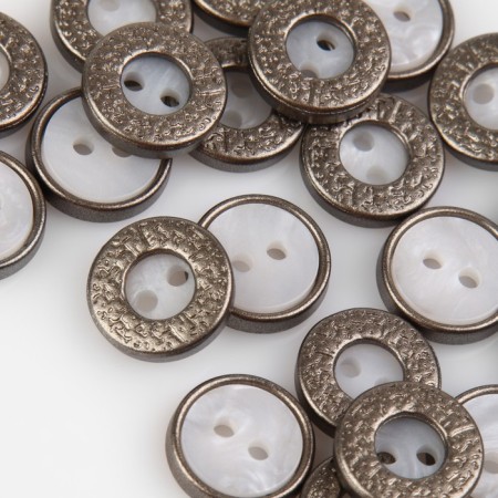 Decorative button, 2 punctures, d = 11 mm, white/silver color-1