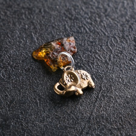 Talisman's keychain "Elephant", brass, amber-1
