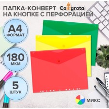 A set of converters on the button 5 pieces, A4, 180 μm, Calligrata Office, transparent, perforation on the long side, mix