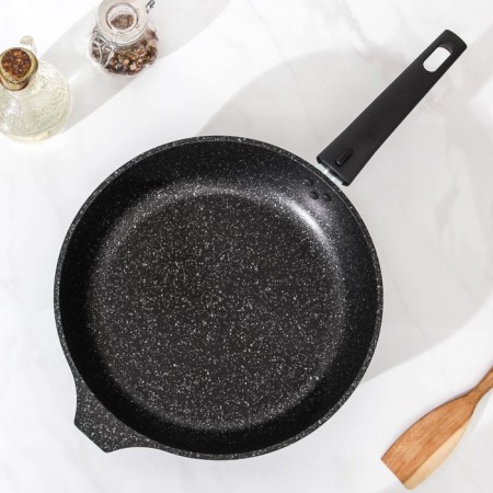 Pan, d = 26 cm, removable handle, glass cover, anti -stick coating, dark marble color-8