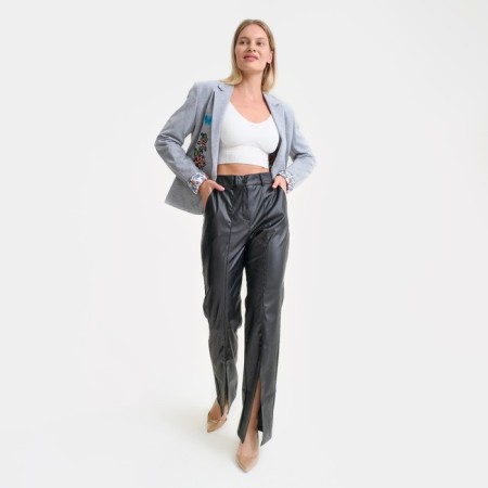 Female trousers (eco-leather), black color, size 44-46