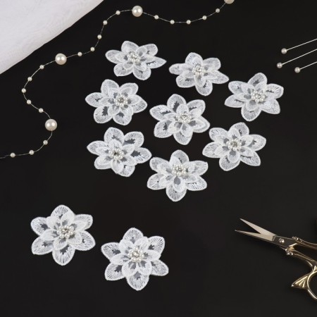Knitted elements with beads "Flowers", 5 × 5 cm, 10 pcs, white color-1