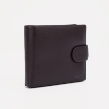 Men's purse on a button, for bills, for cards, for coins, brown color