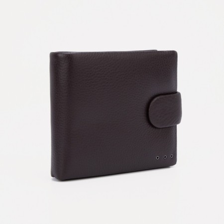 Men's purse on a button, for bills, for cards, for coins, brown color